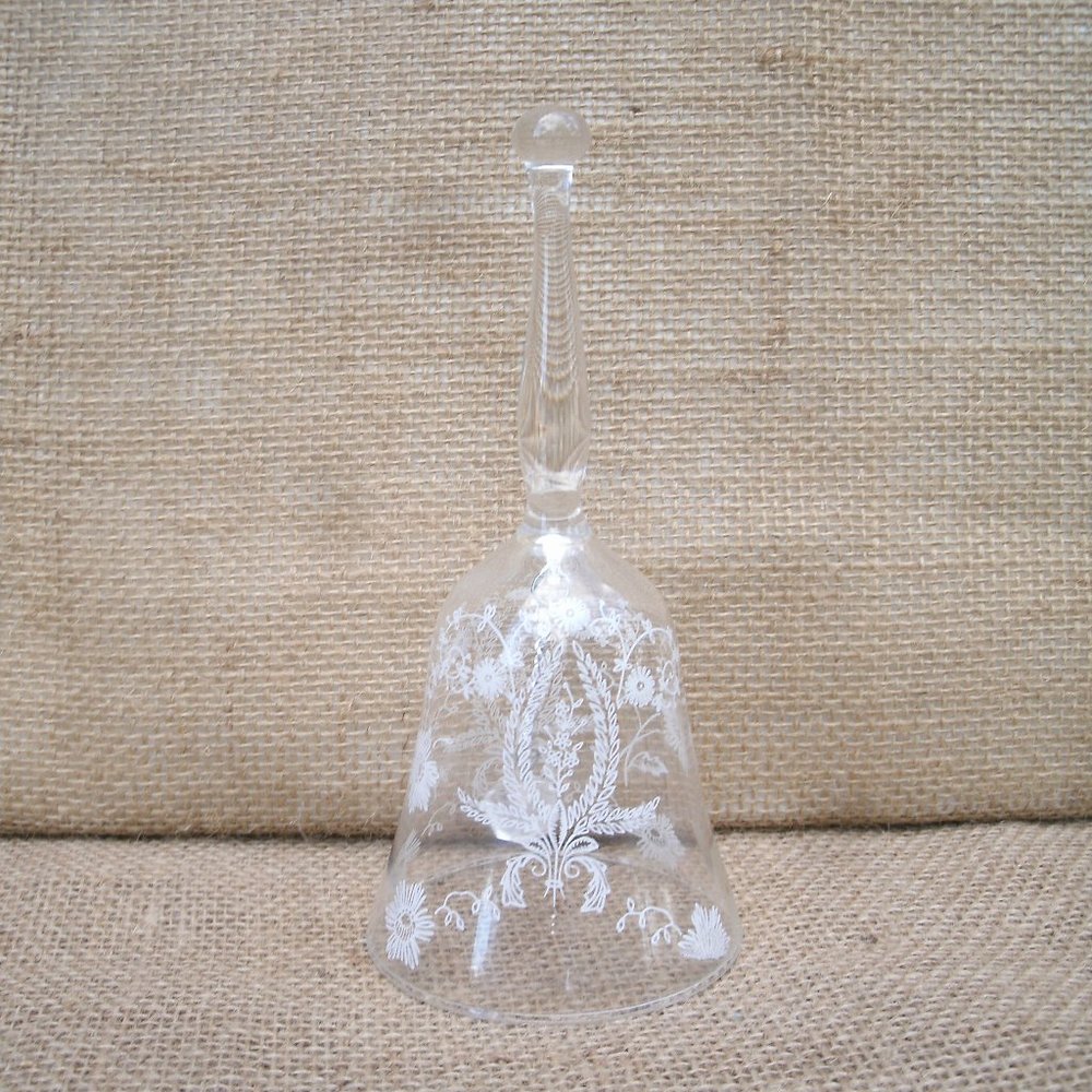 Vintage Viking Glass White Floral Design Bell